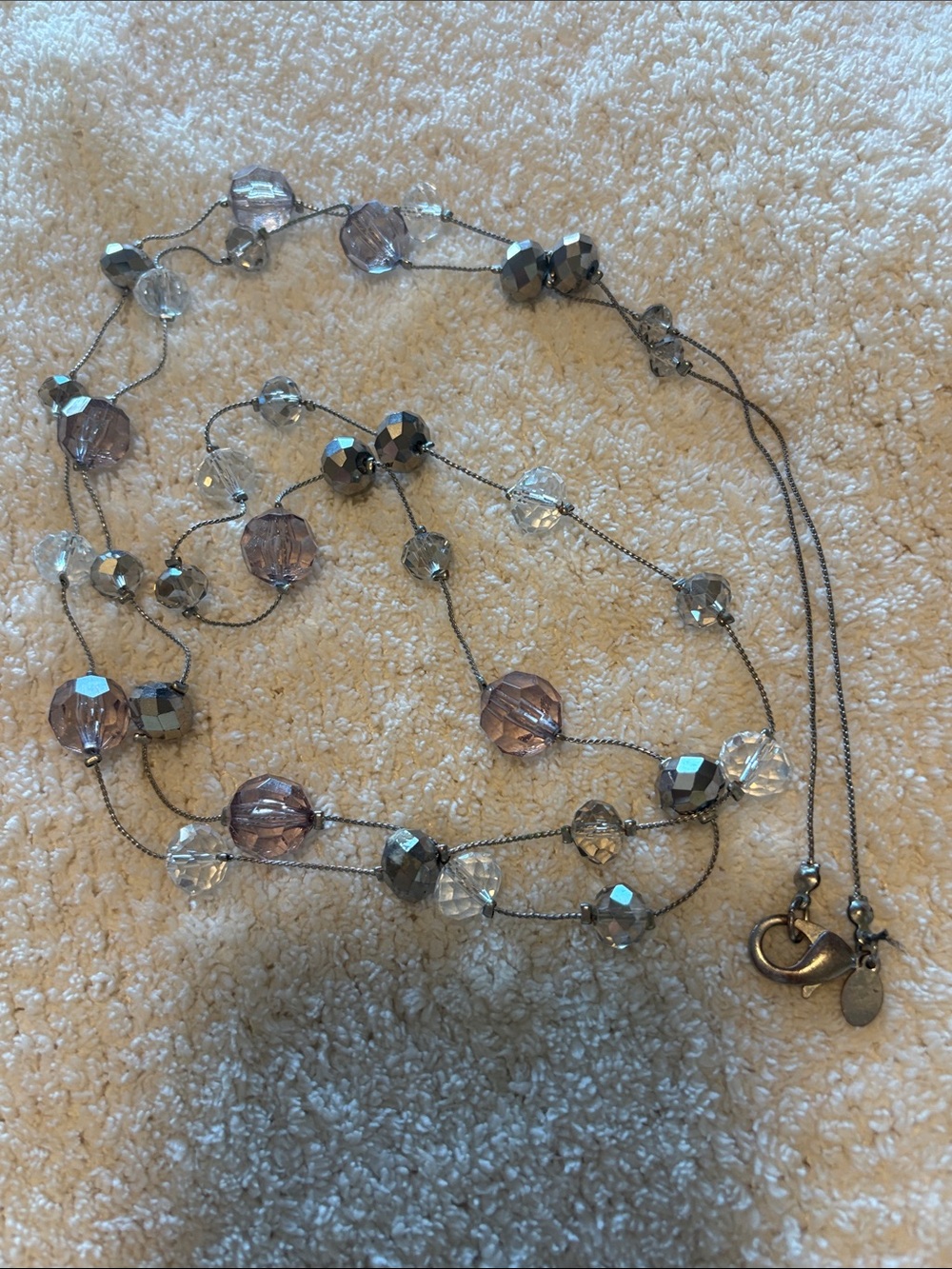 Chico's Silver and Light TaupeMulti-Strand Beaded Necklace